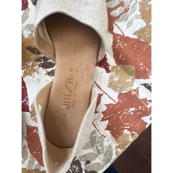 Unisa Size 9 Brown Canvas Leather Sole Round Toe Flats Made In Spain Slip On - Picture 8 of 11